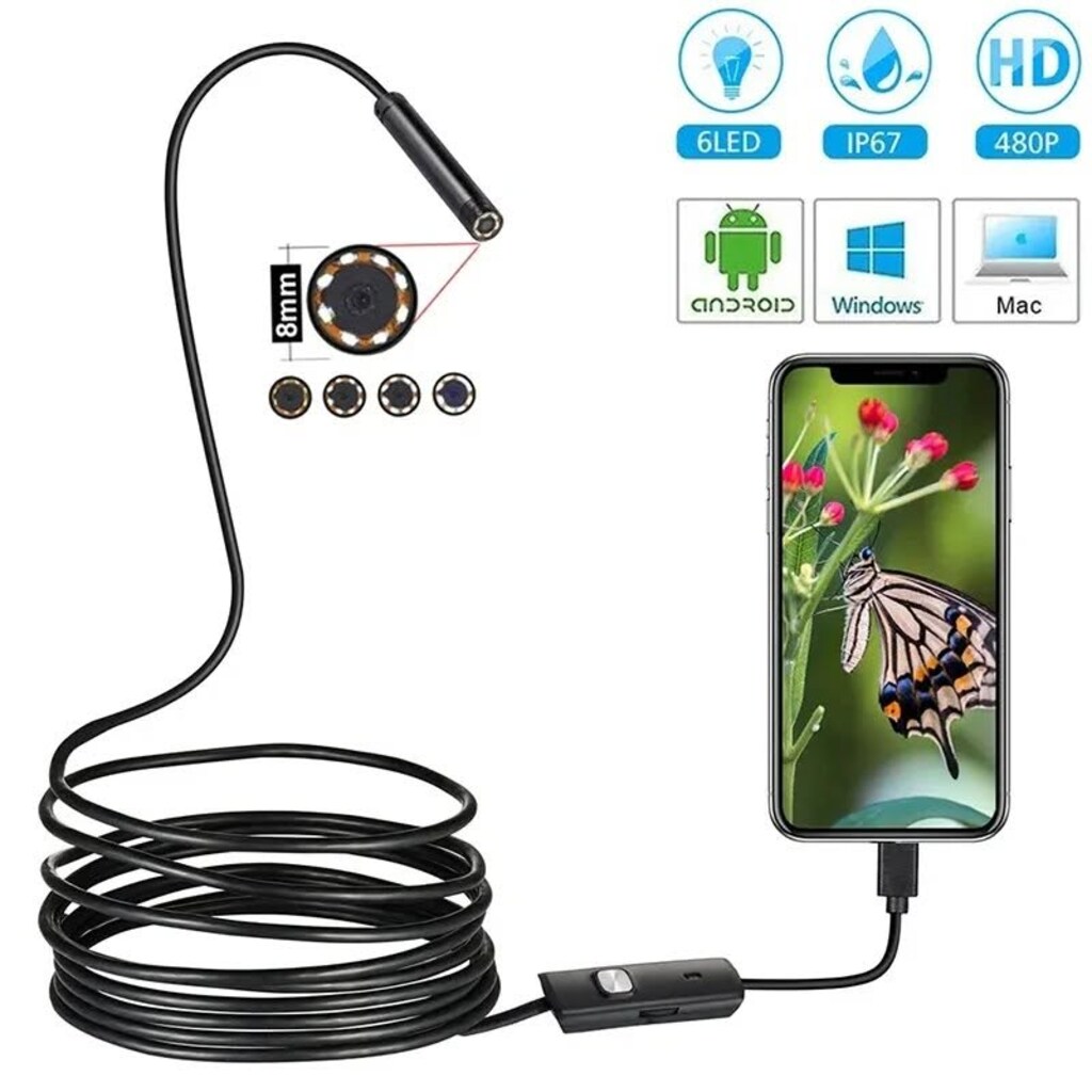Endoskop Yılan Kamera Gece Görüşlü Su Geçirmez Telefon PC Uyumlu - 7