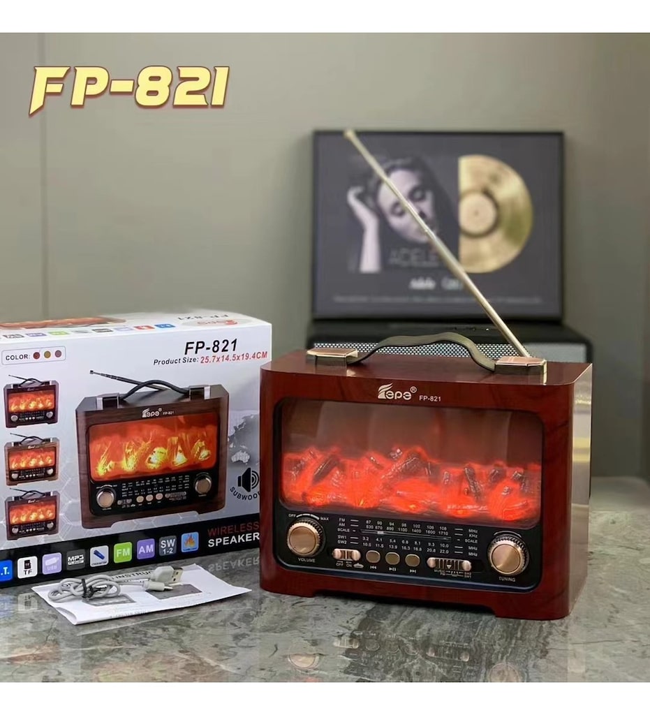 Nostaljik Radyo FP-821 Şömine Efektli Ahşap Görünümlü USB TF - 5