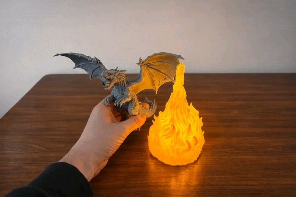 3D Baskı Ejderha Ateş Lambası | USB LED Dekoratif Gece Lambası - 2