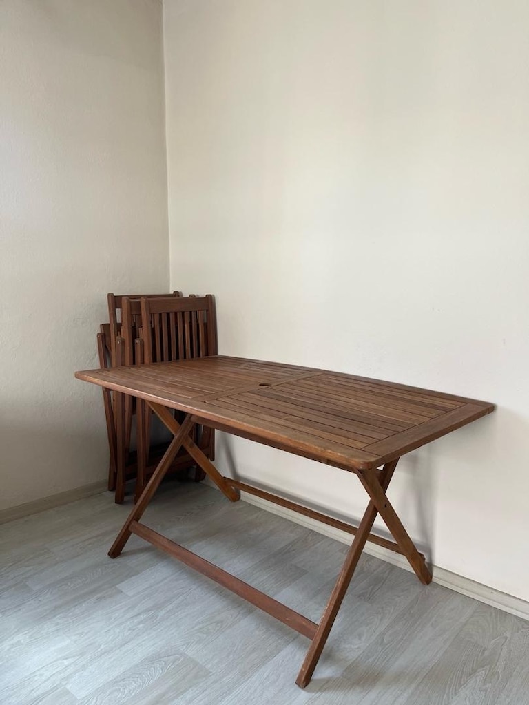 Masif Ahşap Katlanır Bahçe/Balkon Masa Sandalye Takımı (4 Sandalye)