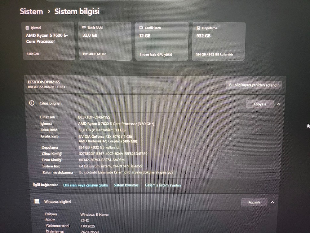 RTX 5070'li Kasa+27" 180 Hz monitör - 2