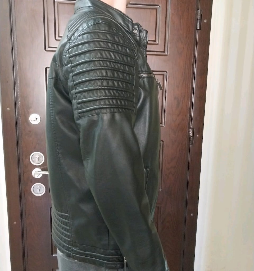Erkek Siyah Deri Mont Ceket XL - 8