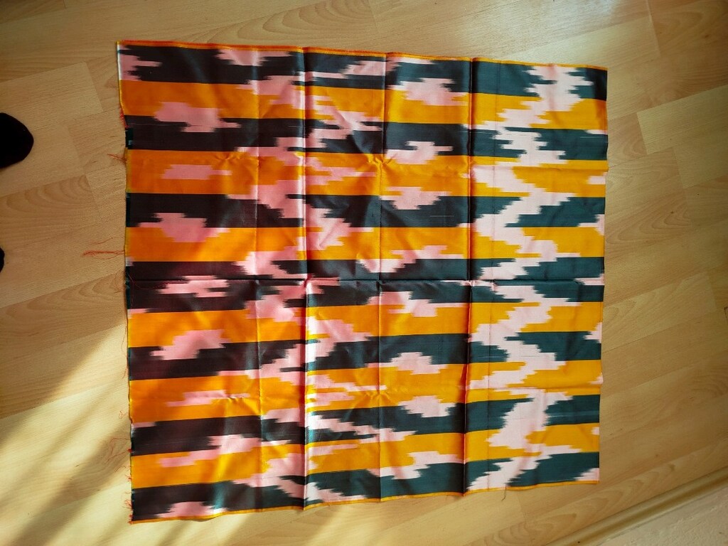 Vintage sıfır çeyizlikten Özbek milli adras kumaşı 2 metre eni 91 cm. - 8