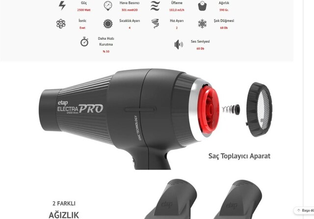 ETAP-ELECTRA PRO Ionic İtalyan Motor Profesyonel Kuaför Fön Makinesi