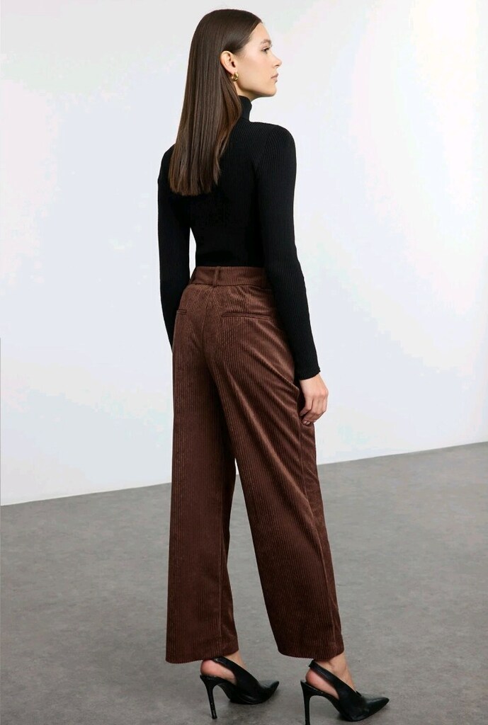 Kahverengi Kadife Wide Leg Pantolon XL 42 - 4