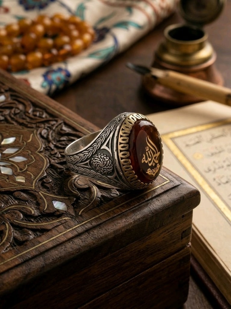 925 Ayar Gümüş "Elhamdülillah" Yazılı Erkek Yüzük (14.8 Gram) - 2