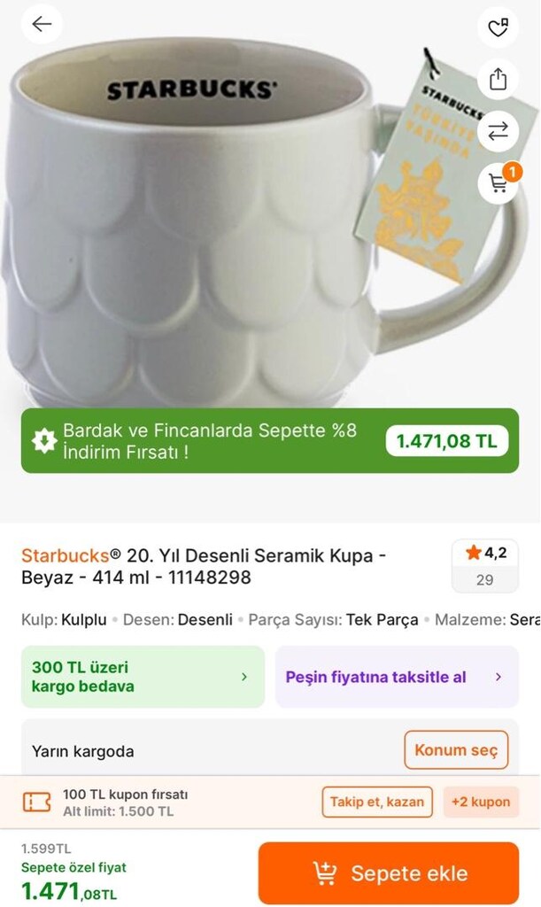 Starbucks Seramik Kupa Beyaz Bardak 414 ml - 5