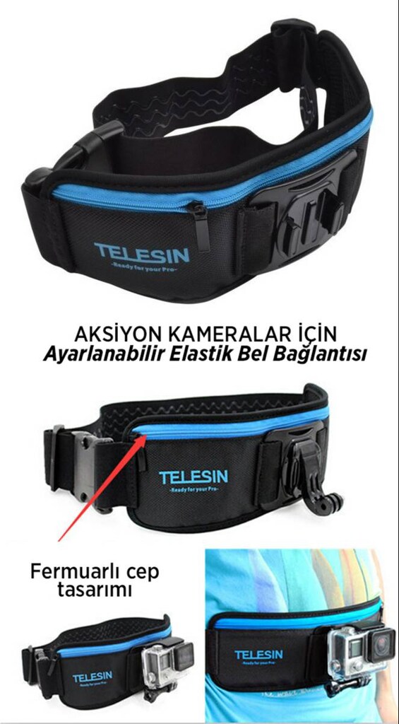 TELESIN-6693 J-Hook'lu Ayarlanabilir GoPro Kemer bel çantası