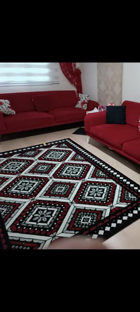 4m² siyah kırmızı beyaz desenli halı - 6