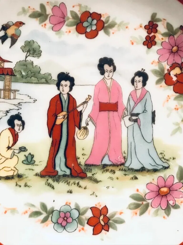 Antika Japon El Boyama Porselen Dekor Tabak - 2