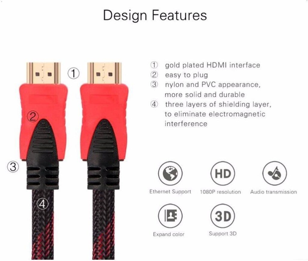 1 Metre Hdmi Kablosu Görüntü Ses 4K 1080P 3D PS3 PS4 LCD Altın - 6
