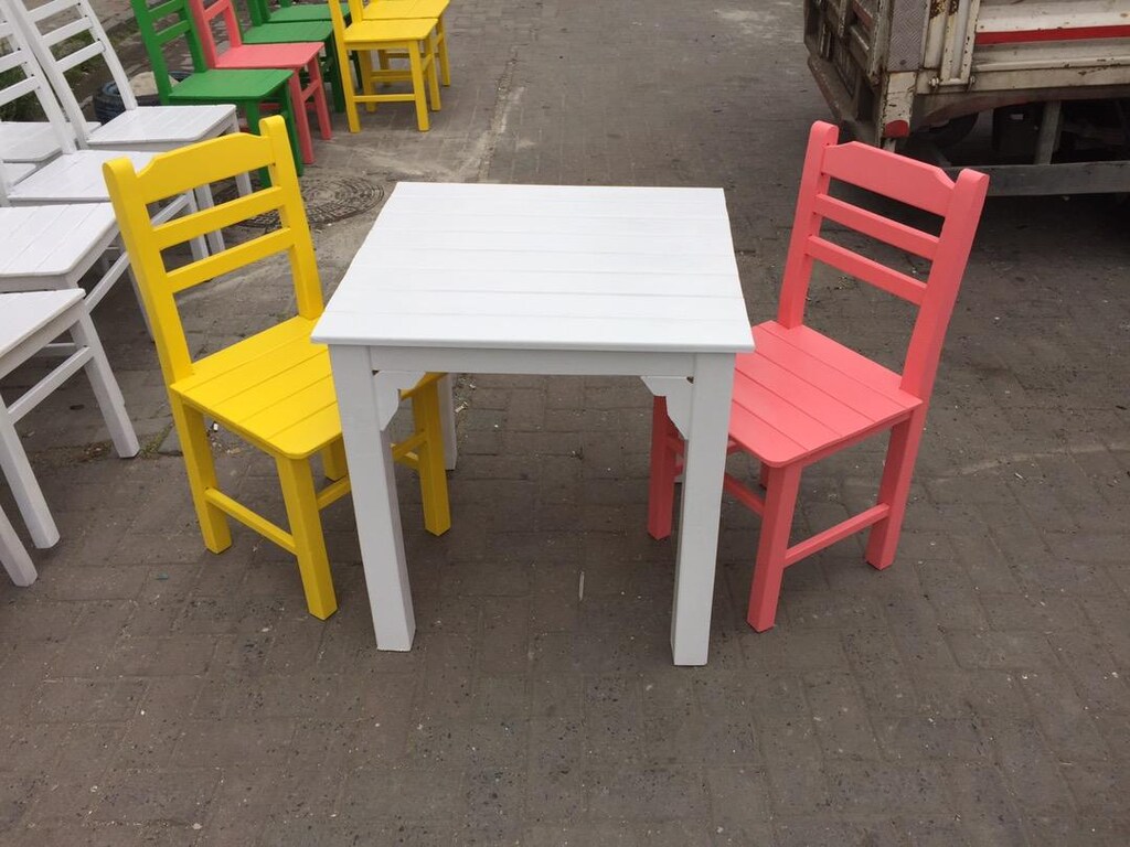 Sarı pembe ahşap sandalye 2 li takım - 3