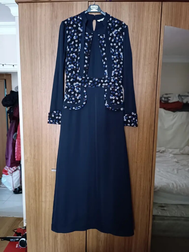 SIFIR. YENİ. Kadın uzun elbise. 38 Beden.uzun kollu,PUANE, lacivert. - 9
