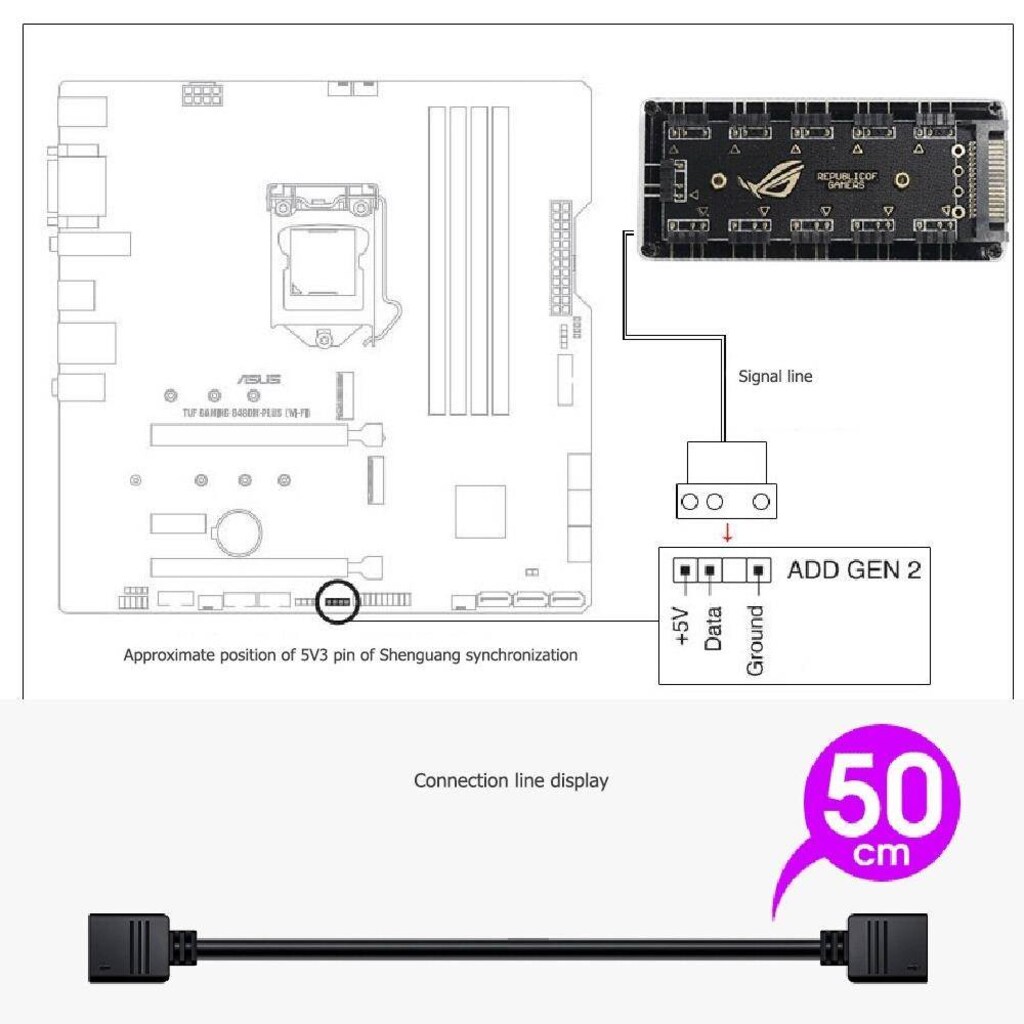 Asus ROG 3 Pin 11 Port ARGB Şerit LED 5V SATA FAN Çoklayıcı HUB - 4