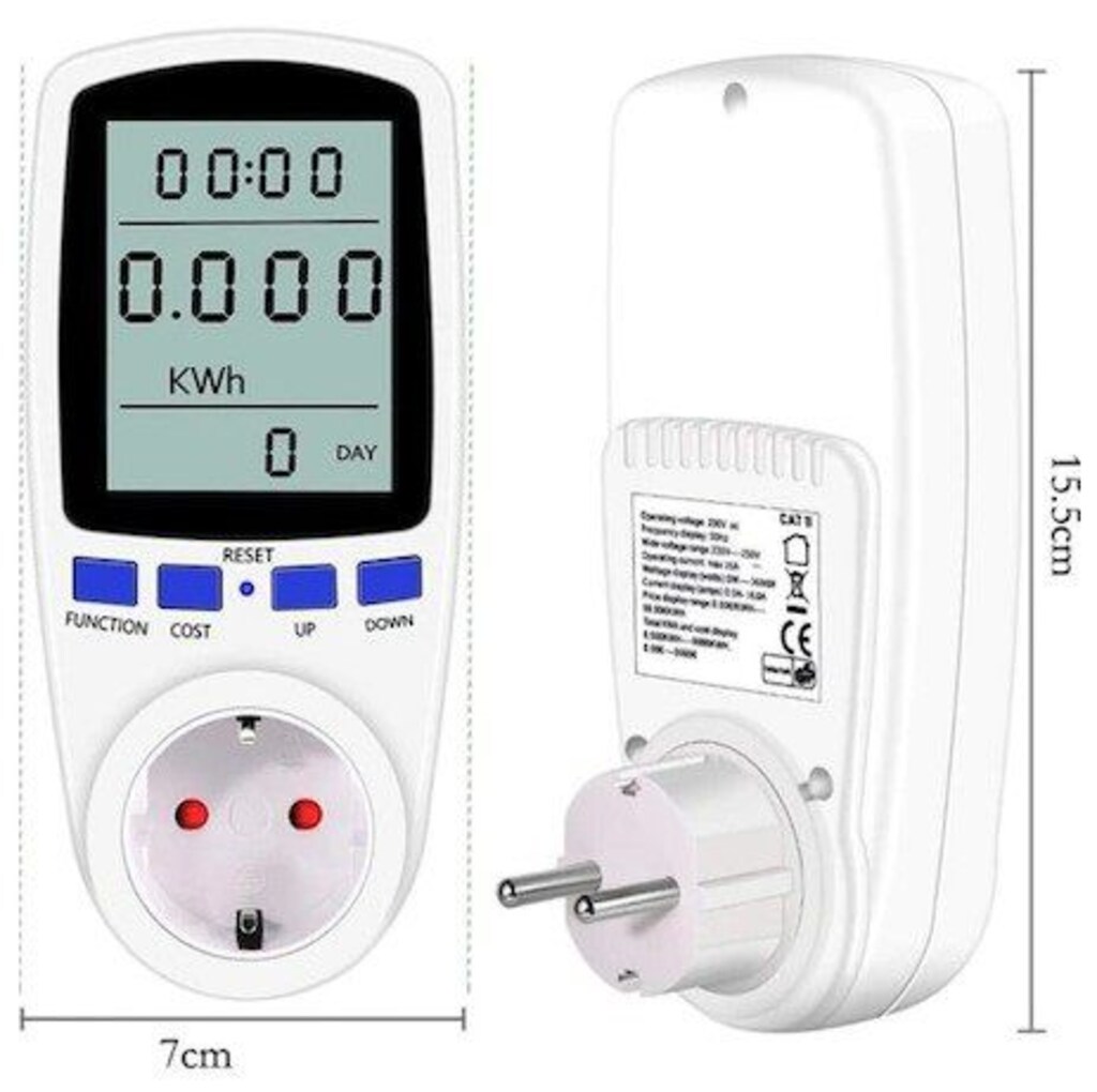 Wattmetre Priz Tipi 16A 3680W Enerji Sarfiyat Ölçer - 6