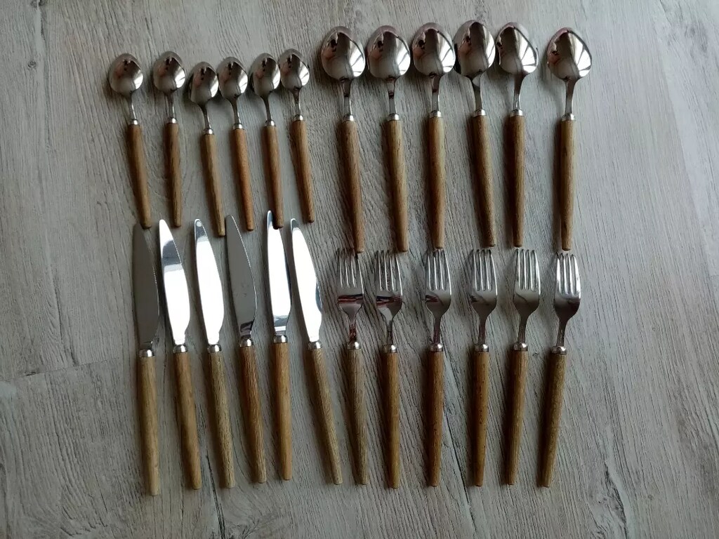 Wmf cromargan 24 parça ahşap saplı çatal bıçak kaşık takımı