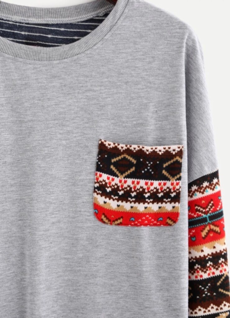 Gri Etnik Kilim Desenli Sweatshirt - 2
