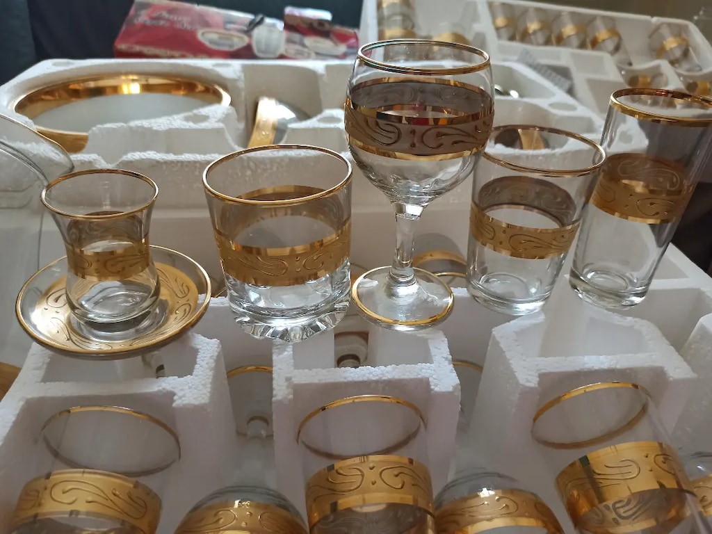 43 parça Gold detaylı lüks bardak çeyiz seti - 5