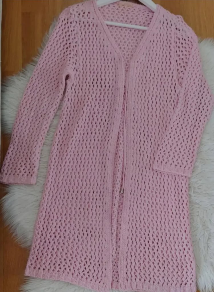 PEMBE ÖRGÜ FİLE UZUN İP HIRKA 36 38 Twist mango zara koton