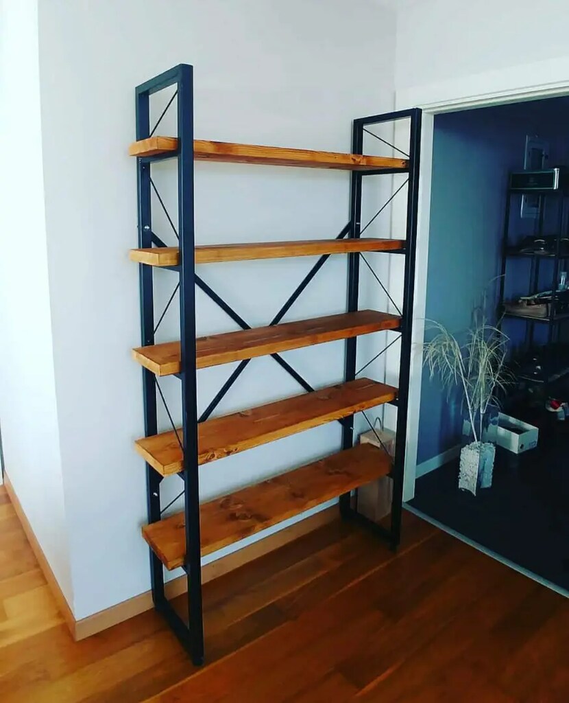 Ahşap ceviz kütük kitaplık endüstriyel rustik masif