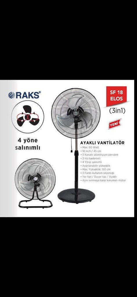 RAKS 18 inç SANAYİ TİPİ SARHOŞ KAFA 100 watt Vantilatör SIFIR ÜRÜN - 2