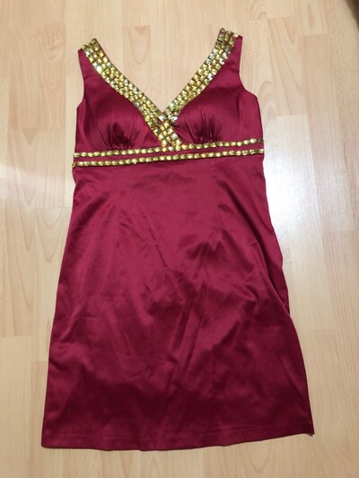 TASLİ KIRMIZI KISA ELBiSE 40 Beden