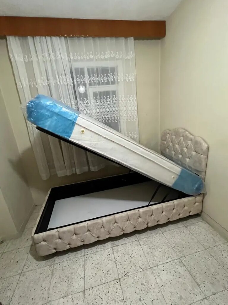 90x190 ultra lüks kapitoneli baza başlık yatak sıfır ürün ambaljinda - 7