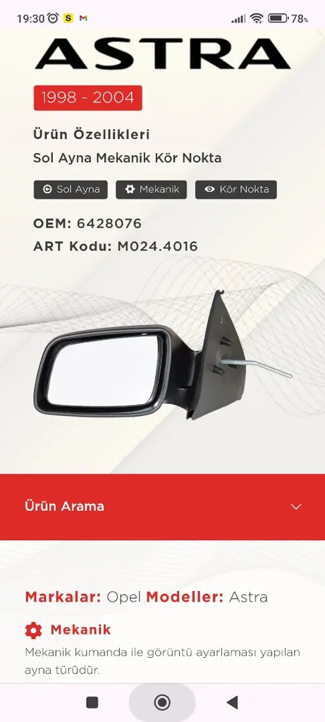 OPEL ASTRA DIŞ DİKİZ AYNASI KOMPLE - 8