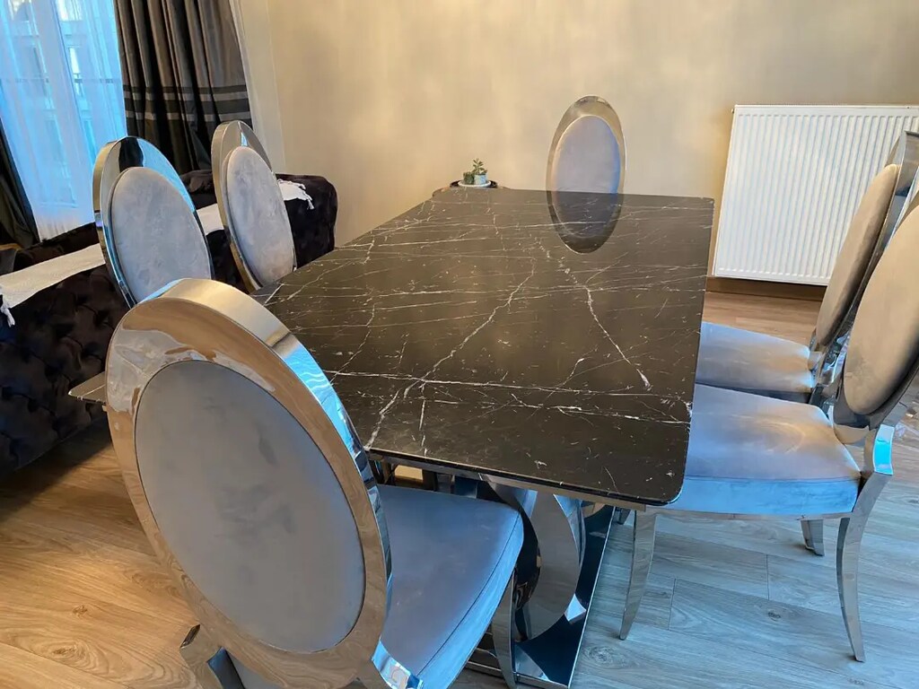 Balhome mobilyaDoğal ithal mermer masa krom sandalye takımı - 8