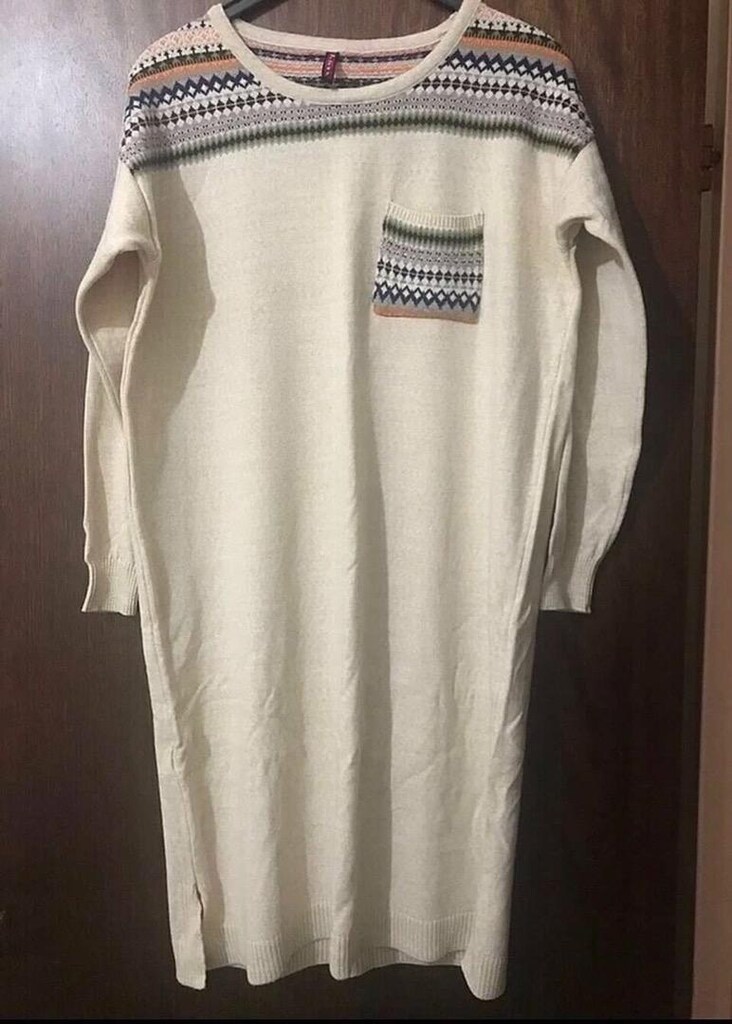 Kadın krem rengi triko tunik uzun kazak oversize 38 40 42 beden