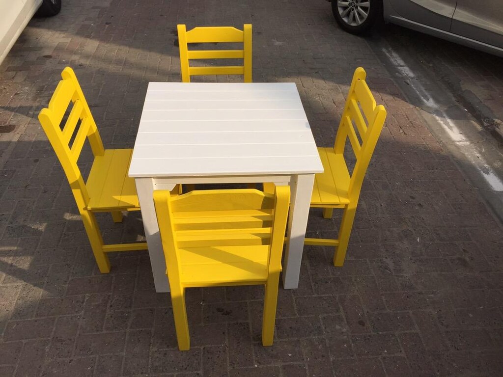 Renkli sandalye sarı 4 lü takım beyaz masa imalat - 4