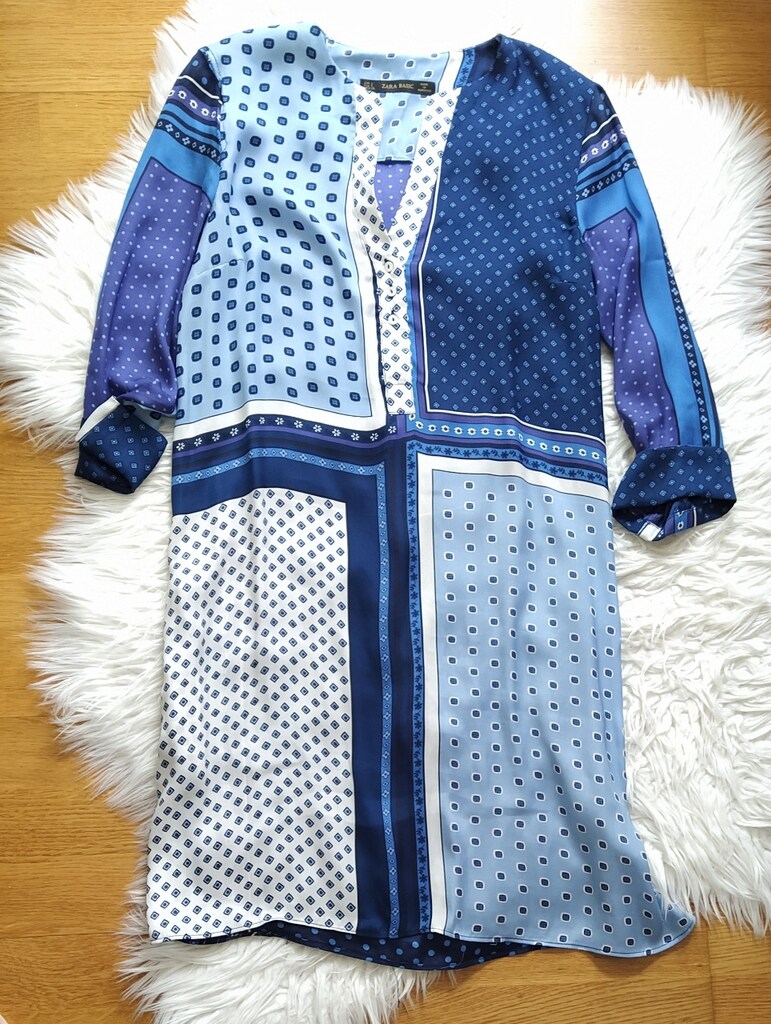Zara patchwork ipek saten desenli mini elbise tunik s