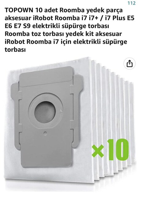 iRobot Roomba i7 i7+ / i7 Plus E5 E6 E7 S9 elektrikli süpürge torbası