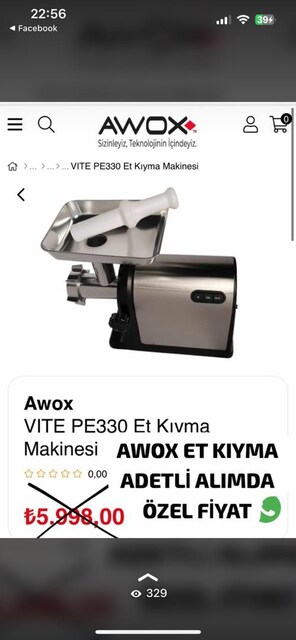 AWOX XXL et kıyma oruk köfte MAKİNESİ 2200 WATT sıfır makina