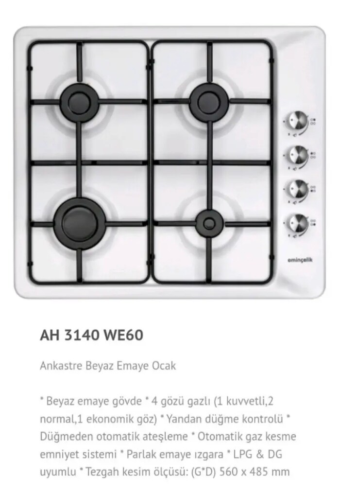 Eminçelik Ankastre Beyaz Emaye Ocak 4.250 TL - 2