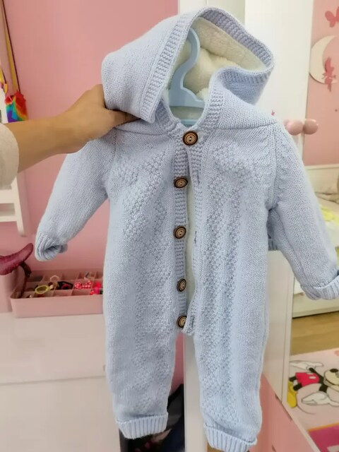 Mavi Kışlık triko tulum