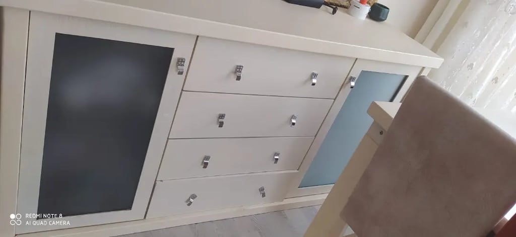 Konsol özel yapılmış ahşap 4 adet çekmece ve ikili geniş kapak - 5