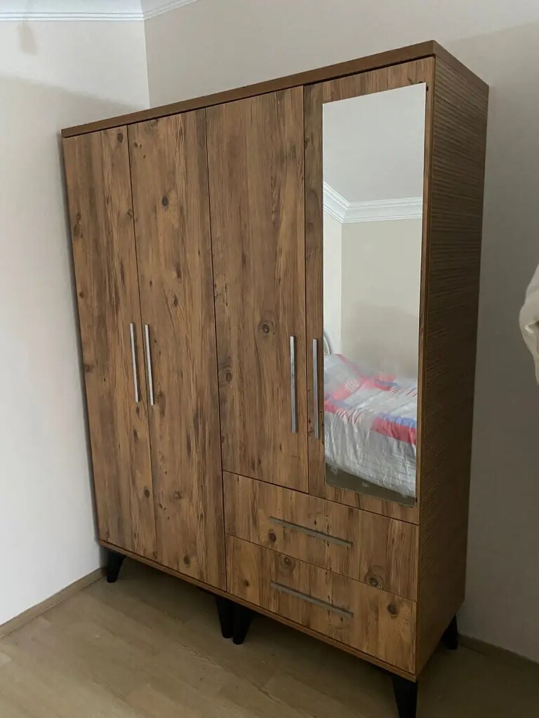 Sıfır Ahşap kaliteli 4 kapılı aynalı gardolap elbise dolabı - 5