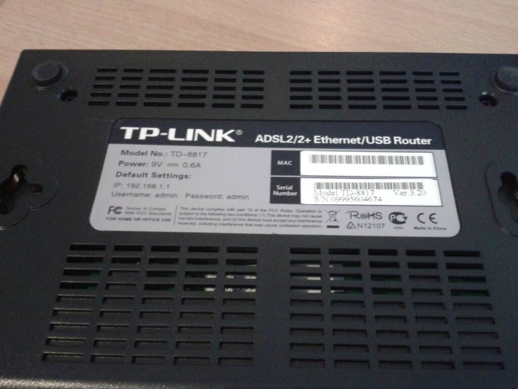 TP-Link TD-8817, ADSL2/2+ Ethernet/USB Modem Router. - 5