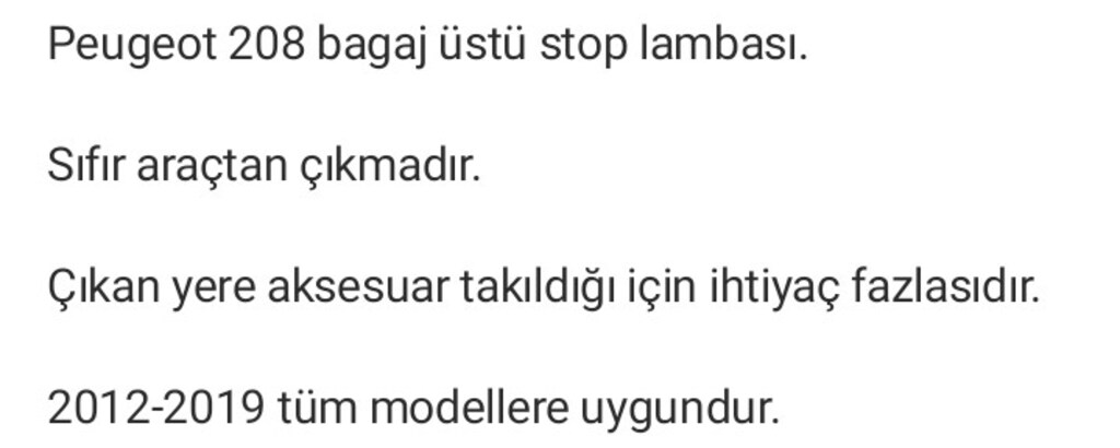 Peugeot 208 Araba 3.Stop Lambası 2012/2019 - 8