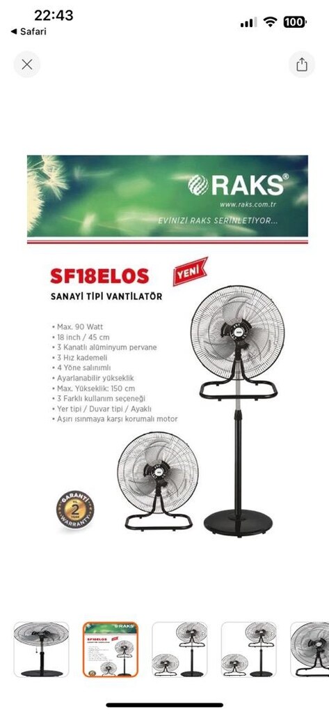 RAKS 18 inç SANAYİ TİPİ SARHOŞ KAFA 100 watt Vantilatör SIFIR ÜRÜN - 4