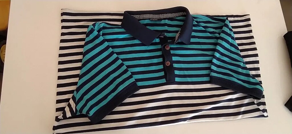 3XL DeFacto polo yaka erkek likralı t-shirt mavi beyaz cizgili tişört - 2