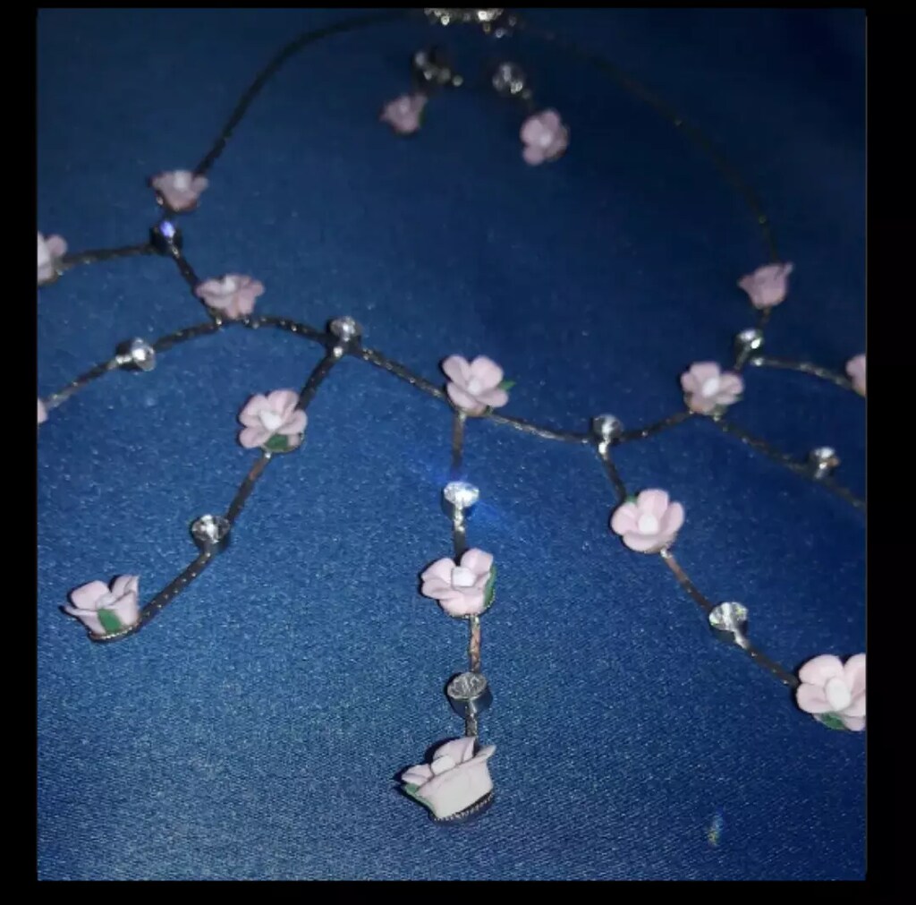 Çiçekli Kolye Küpe Set - 4