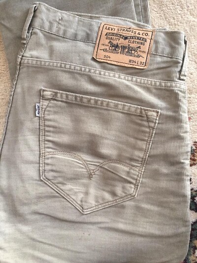 LEVI STRAUSS 504 İNCE FİTİLLİ KADİFE KOT; W 34 L 32 beden; Wintage