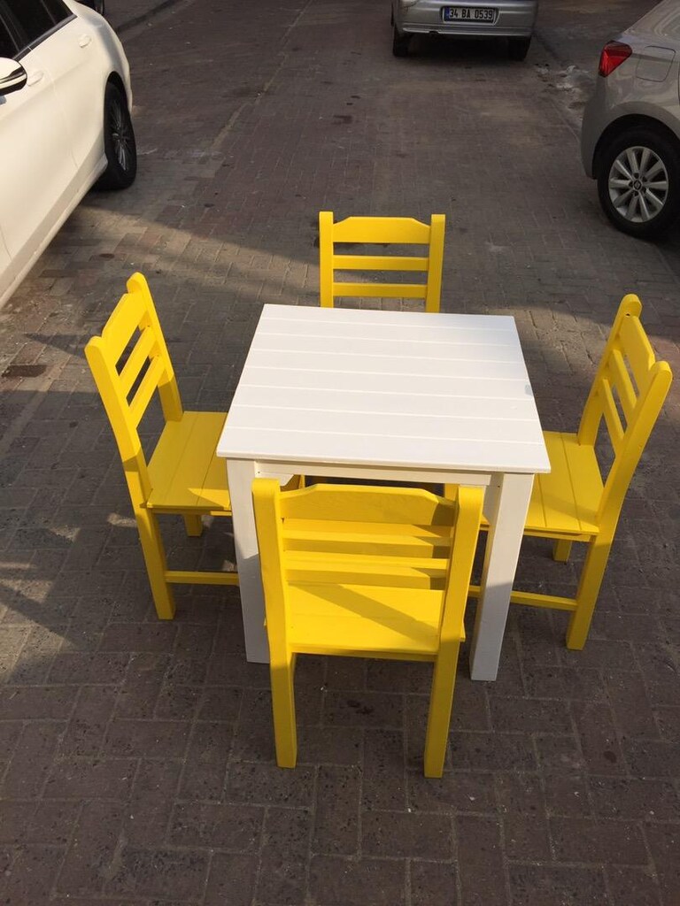 Renkli sandalye sarı 4 lü takım beyaz masa imalat - 2