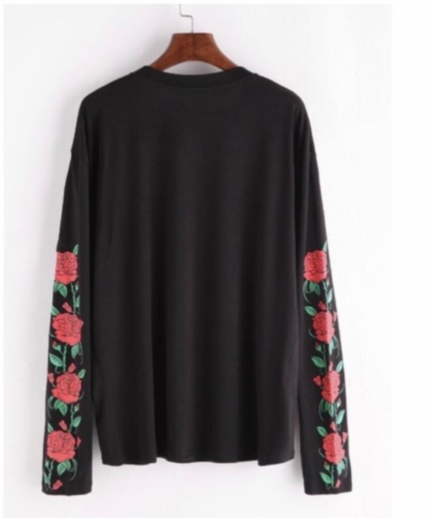Siyah Sweatshirt Kolları Çiçekli - 2