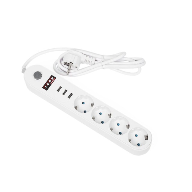 2 Metre Kablolu Akım Korumalı Grup Priz 4 Priz , 3 USB 10 Amper