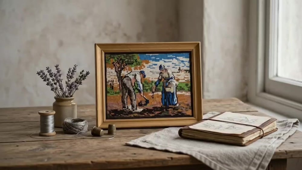 Vintage Alman Ahşap çerçeveli Goblen tablo - 2