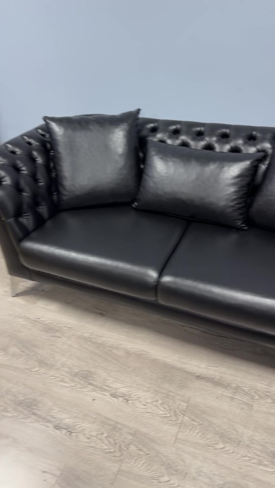 Lüks Siyah Deri Chesterfield İkili Koltuk / Ofis-Ev İçin (Çok Temiz) - 2