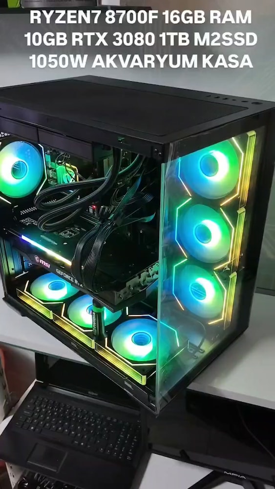 RYZEN7 8700F 16GB RAM 10GB RTX 3080 1TB M2SSD 1050W AKVARYUM OYUNCU KA - 2
